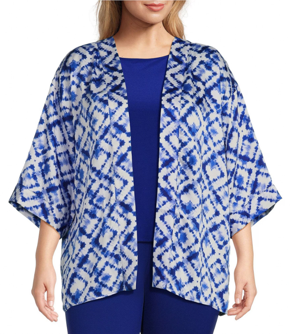 Slim Factor Investments Royal Blue Tie Dye Kimono Top Shirt Plus Size 2X